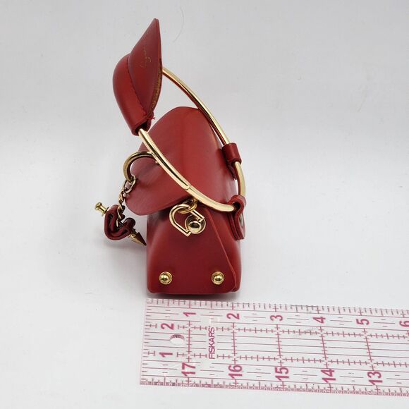 Micro Mini Red Gold Circle Handle Crossbody Bag - Picture 10 of 10